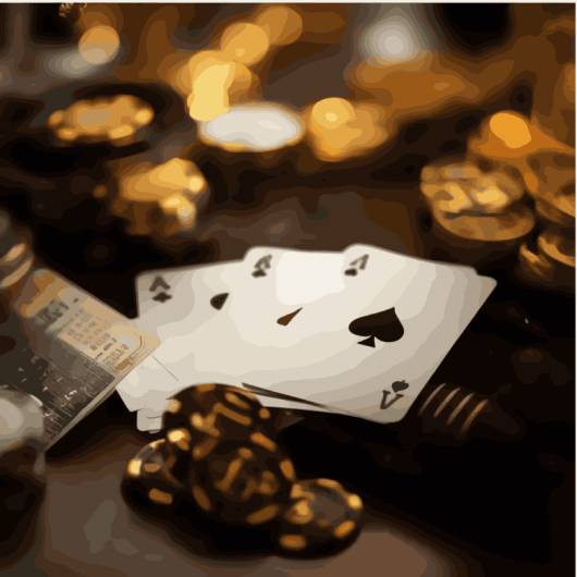 casino chips and 3 black aces 